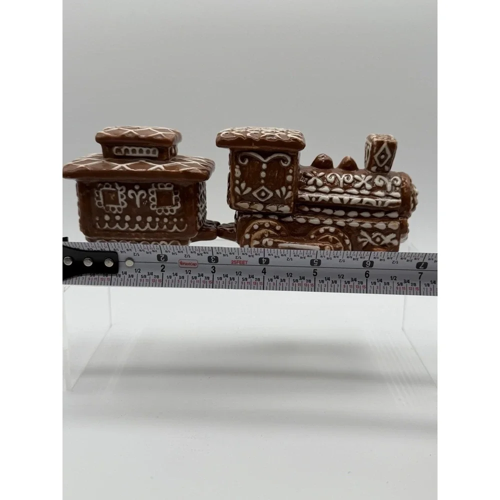 Pottery Barn Retired Gingerbread Stoneware Train Salt & Pepper Shakers Set of 2